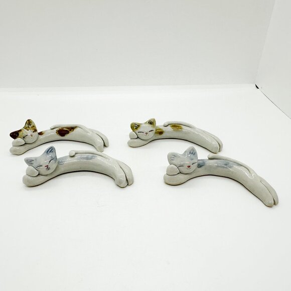 Rare Vintage Handmade Porcelain Cat Noodle Long Skinny Abstract Cartoon Cute - Picture 7 of 7